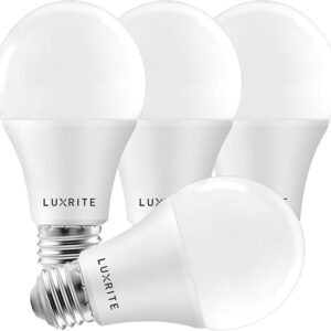 LUXRITE A19 LED Light Bulbs 100 Watt Equivalent Dimmable Indoor and Outdoor (4 Pack)