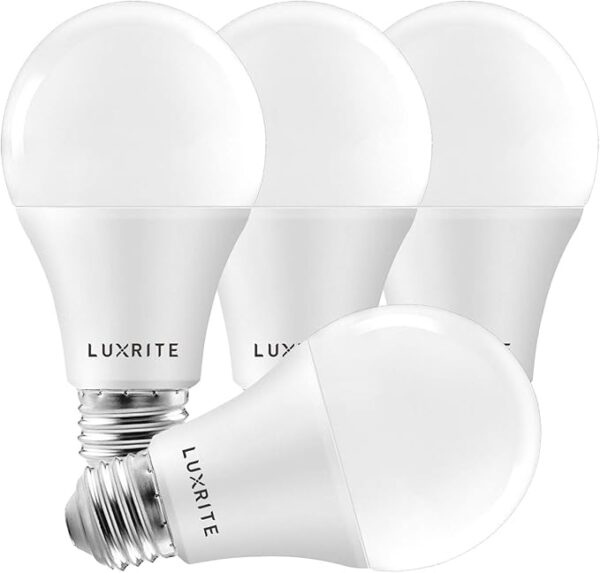 LUXRITE A19 LED Light Bulbs 100 Watt Equivalent Dimmable Indoor and Outdoor (4 Pack)