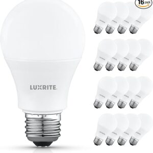 LUXRITE A19 LED Light Bulb 60 Watt Equivalent ETL Listed (16 Pack)