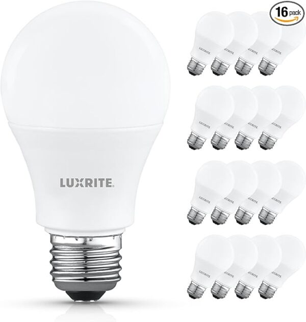 LUXRITE A19 LED Light Bulb 60 Watt Equivalent ETL Listed (16 Pack)