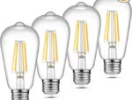 Ascher Vintage LED Edison Bulbs, 6W, Equivalent 60W Clear Glass, Pack of 4