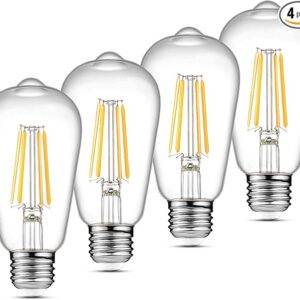Ascher Vintage LED Edison Bulbs, 6W, Equivalent 60W Clear Glass, Pack of 4