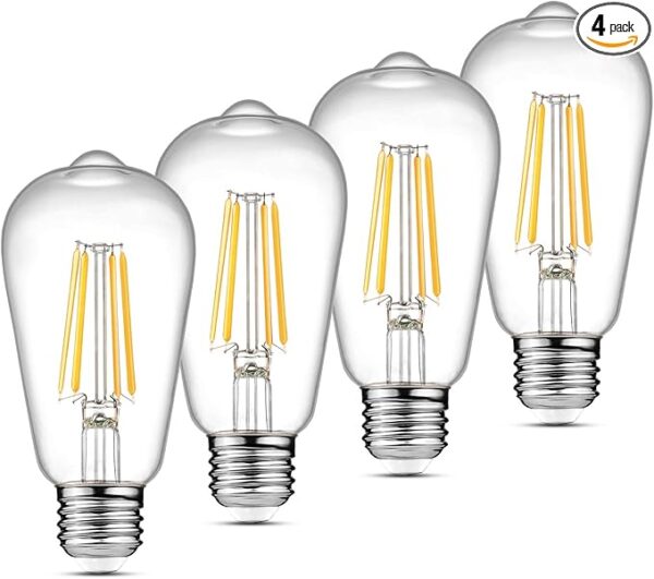 Ascher Vintage LED Edison Bulbs, 6W, Equivalent 60W Clear Glass, Pack of 4