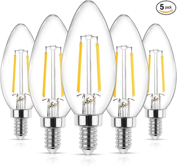 Ascher E12 LED Classic Candelabra Clear Light Bulb Pack of 5