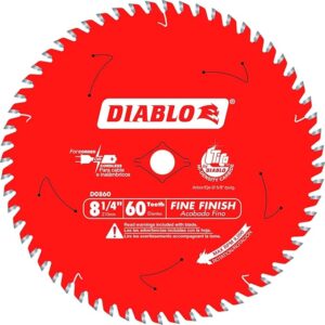 Diablo Fine Finish Saw Blade with TiCo Hi-Density Carbide and Perma-Shield - Ideal for Wood, Plywood and Melamine - 8-1/4" Diameter, 60 ATB Teeth - D0860X