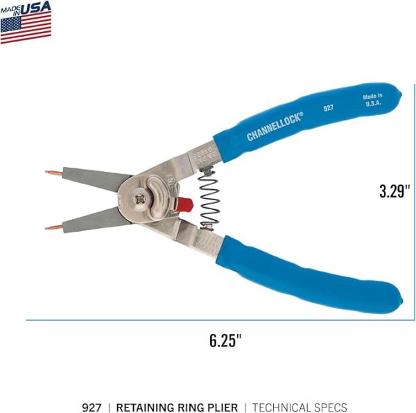 Channellock 927 8-Inch Snap Ring Plier | Precision Circlip Retaining Ring Pliers | Includes 5 Pairs of Interchangeable Tips | Made in the USA - Image 2