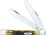 Case XX WR Pocket Knife Trapper With Genuine Bone Handle, Carbon Steel Blade(s), Length Closed: 4 1/8 Inches (Amber Bone)