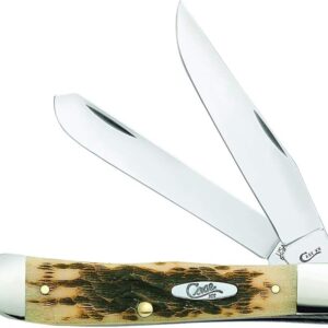 Case XX WR Pocket Knife Trapper With Genuine Bone Handle, Carbon Steel Blade(s), Length Closed: 4 1/8 Inches (Amber Bone)