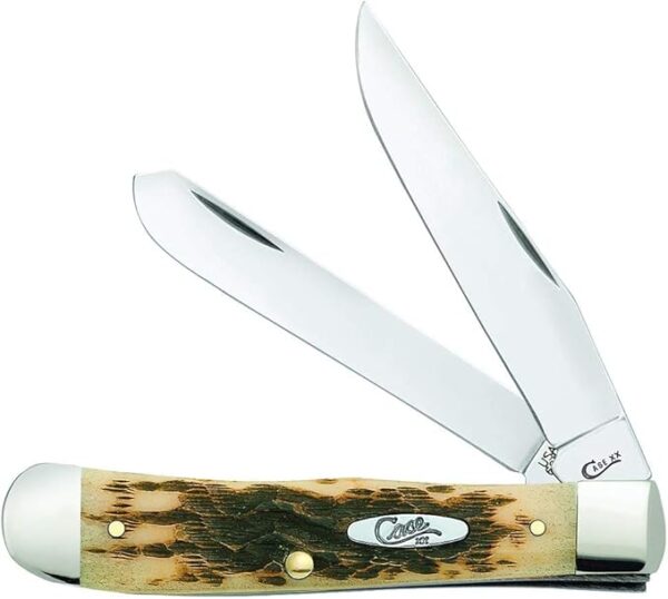 Case XX WR Pocket Knife Trapper With Genuine Bone Handle, Carbon Steel Blade(s), Length Closed: 4 1/8 Inches (Amber Bone)