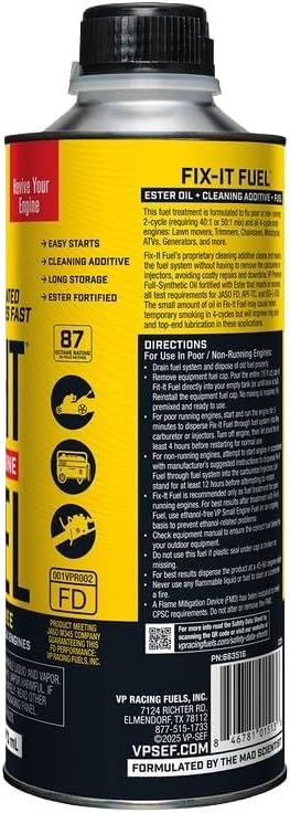 VP Racing Fuels 663516, Fix-It Fuel, Fixes Poor or Non-Running 2-Cycle and 4-Cycle Small Engines (SEF) - 16 Ounce (1 Pack) - Image 3
