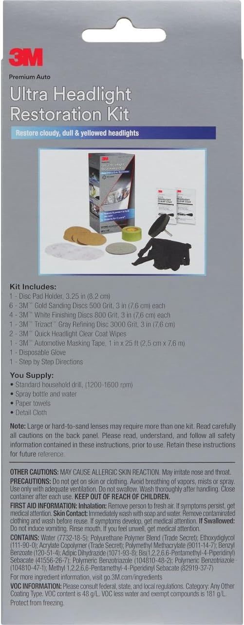 3M Ultra Headlight Restoration Kit, Contains Masking Tape, Light Sanding Discs, Wax Protectant and More, Use on Plastic Lenses Headlights, Taillights and More, Easy Heavy-Duty Restoration (39195) - Image 4