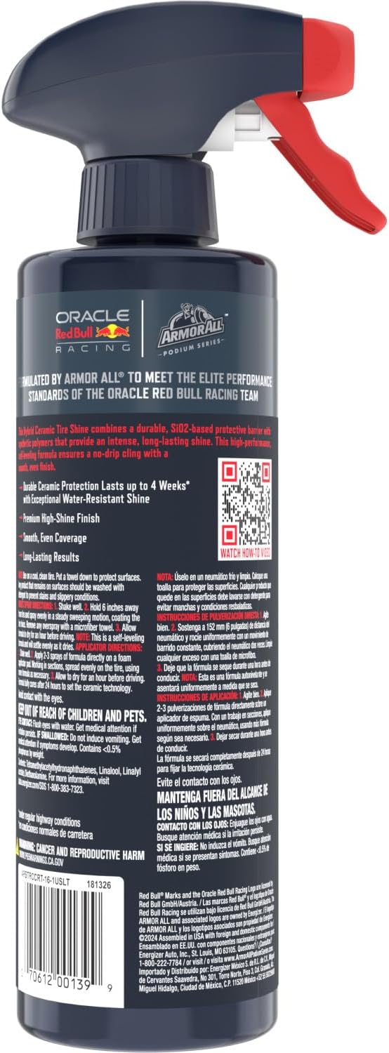 Armor All Podium Series Hybrid Ceramic High Gloss Tire Shine Spray, 16 fl oz, Long-Lasting Car Tire Shine Developed in Collaboration With Oracle Red Bull Racing - Image 2