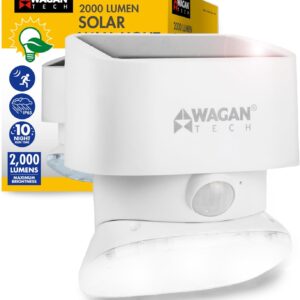 Wagan EL8569 2000 Lumen Solar Wall Light Solar Outdoor Light LED Waterproof Motion Sensor Security Lights Bright Solar Wireless Flood Wall Lights