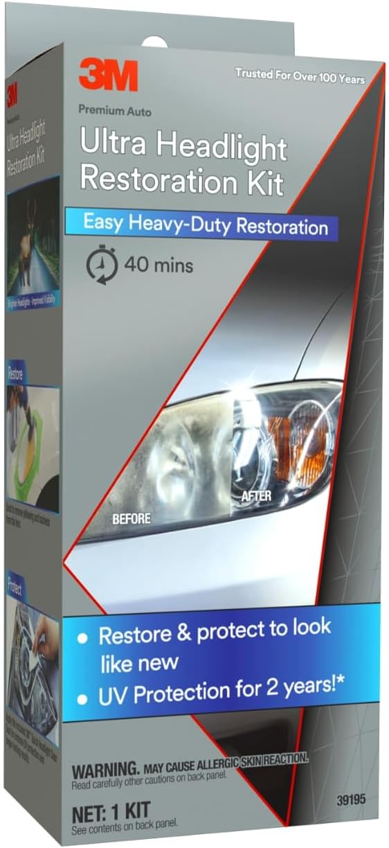 3M Ultra Headlight Restoration Kit, Contains Masking Tape, Light Sanding Discs, Wax Protectant and More, Use on Plastic Lenses Headlights, Taillights and More, Easy Heavy-Duty Restoration (39195) - Image 5