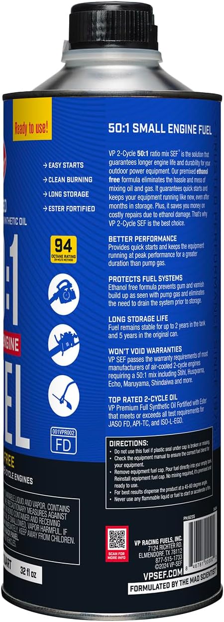 VP Racing 2-Cycle Small Engine Fuel - 50:1 Premixed, Ready to Use - Quart (8 Pack) - Image 4