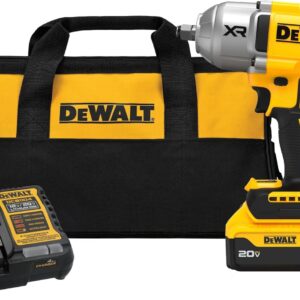 DEWALT 20V MAX Cordless Impact Wrench with Hog Ring Anvil, Brushless High Torque 1/2 Impact Gun, 4-Mode Speed, Includes Battery, Charger and Kit Bag (DCF900P1)