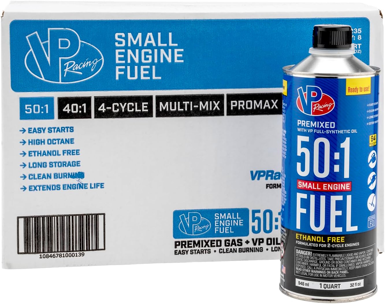 VP Racing 2-Cycle Small Engine Fuel - 50:1 Premixed, Ready to Use - Quart (8 Pack)