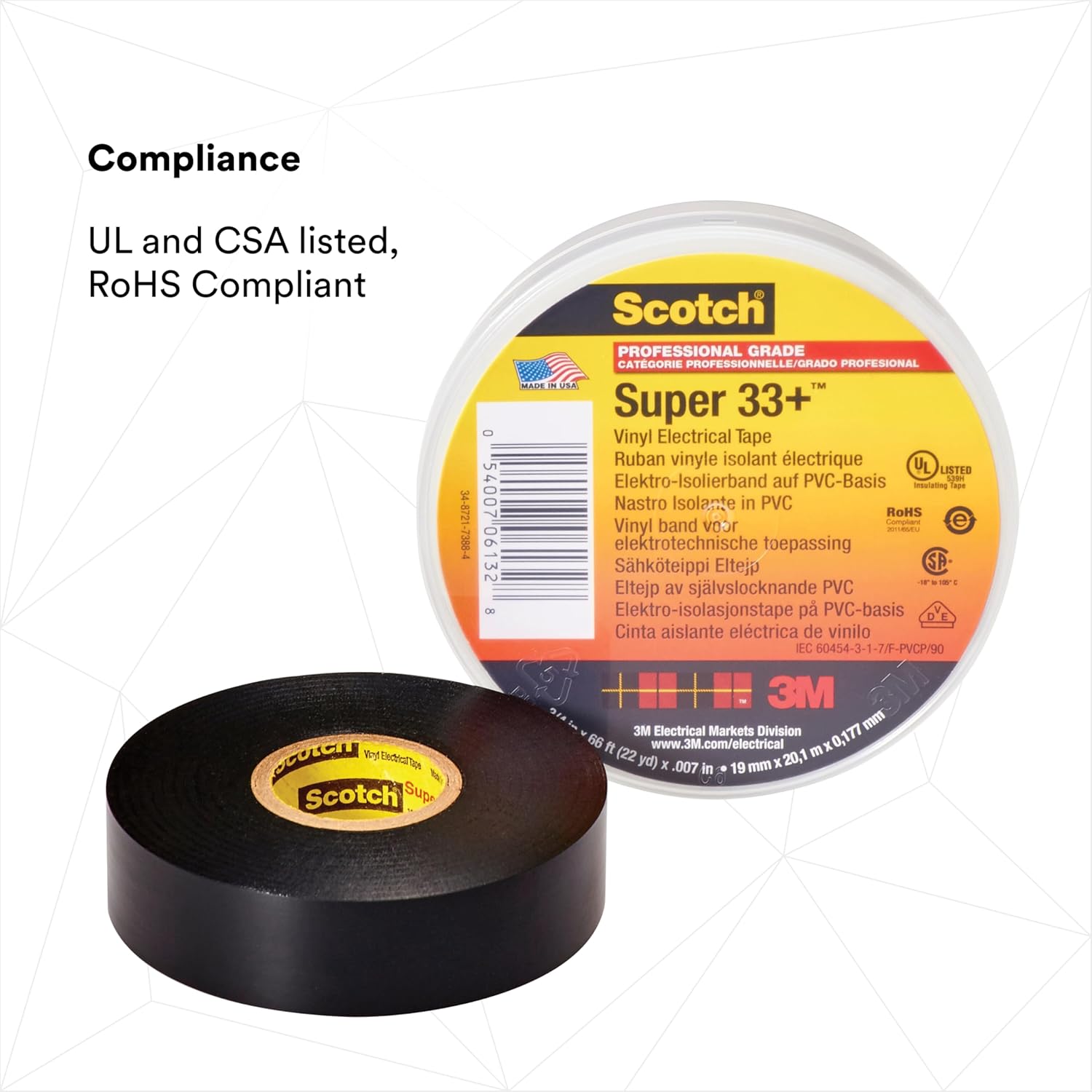 3M Scotch Super 33+ Electrical Tape - 3/4 in x 52 ft, Premium Grade All-Weather Vinyl, Resistant to Abrasion, Moisture, Corrosion, Alkalies - Black, 1 Roll - Image 3