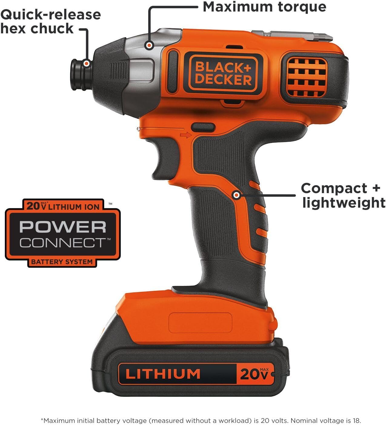 BLACK+DECKER 20V MAX* POWERCONNECT 1/4 in. Cordless Impact Driver Kit (BDCI20C) - Image 5