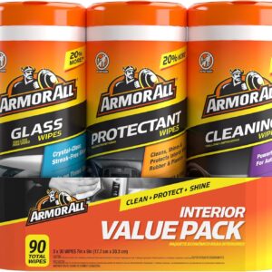 Armor All Protectant, Glass and Cleaning Wipes, Wipes for Car Interior and Car Exterior, 30 Count Each (Pack of 3)