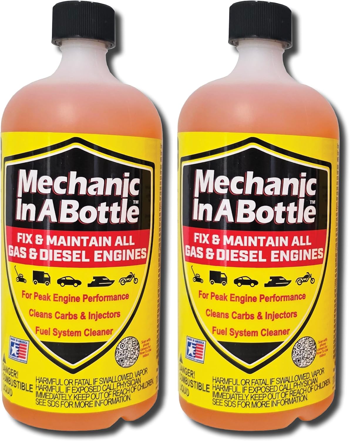 Mechanic in A Bottle for Gas & Diesel Fuel Systems 24 oz - 2 Pack Fuel System Cleaner & Stabilizer for Peak Engine Performance