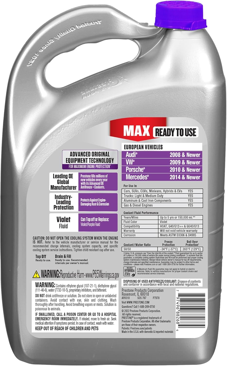 Prestone AF6510 MAX European Vehicles Violet Antifreeze and Coolant, 1 Gallon, Pack of 6 - Image 2