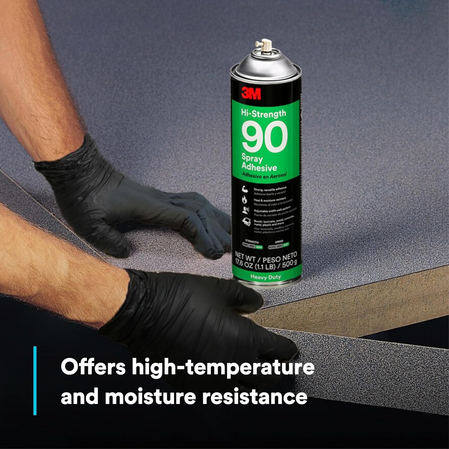 3M Hi-Strength 90 Spray Adhesive, Permanent, Bonds Laminate, Wood, Concrete, Metal, Plastic, Clear Glue, Net Wt 17.6 oz, Will Spray Upside Down Only - Image 2