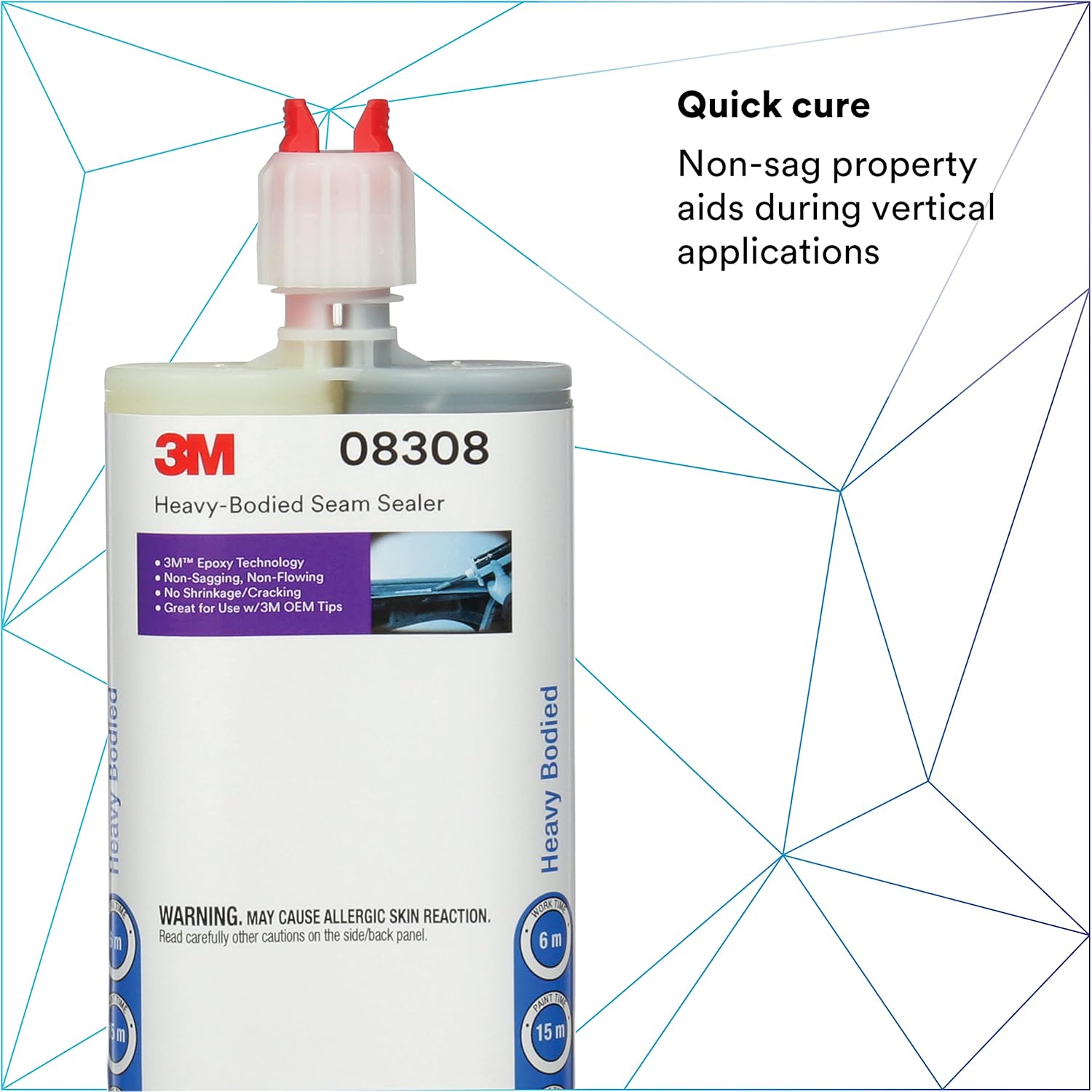 3M Heavy-Bodied Seam Sealer, 08308, Two-Part, Self-Mixing, Automotive Epoxy, 200 ml/6.75 fl oz Cartridge , Black - Image 3