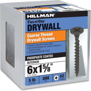 The Hillman Group 47126 6 X 1-5/8-Inch Coarse Thread Phillips Drive Drywall Screw, 5-Pound,Black Phosphate