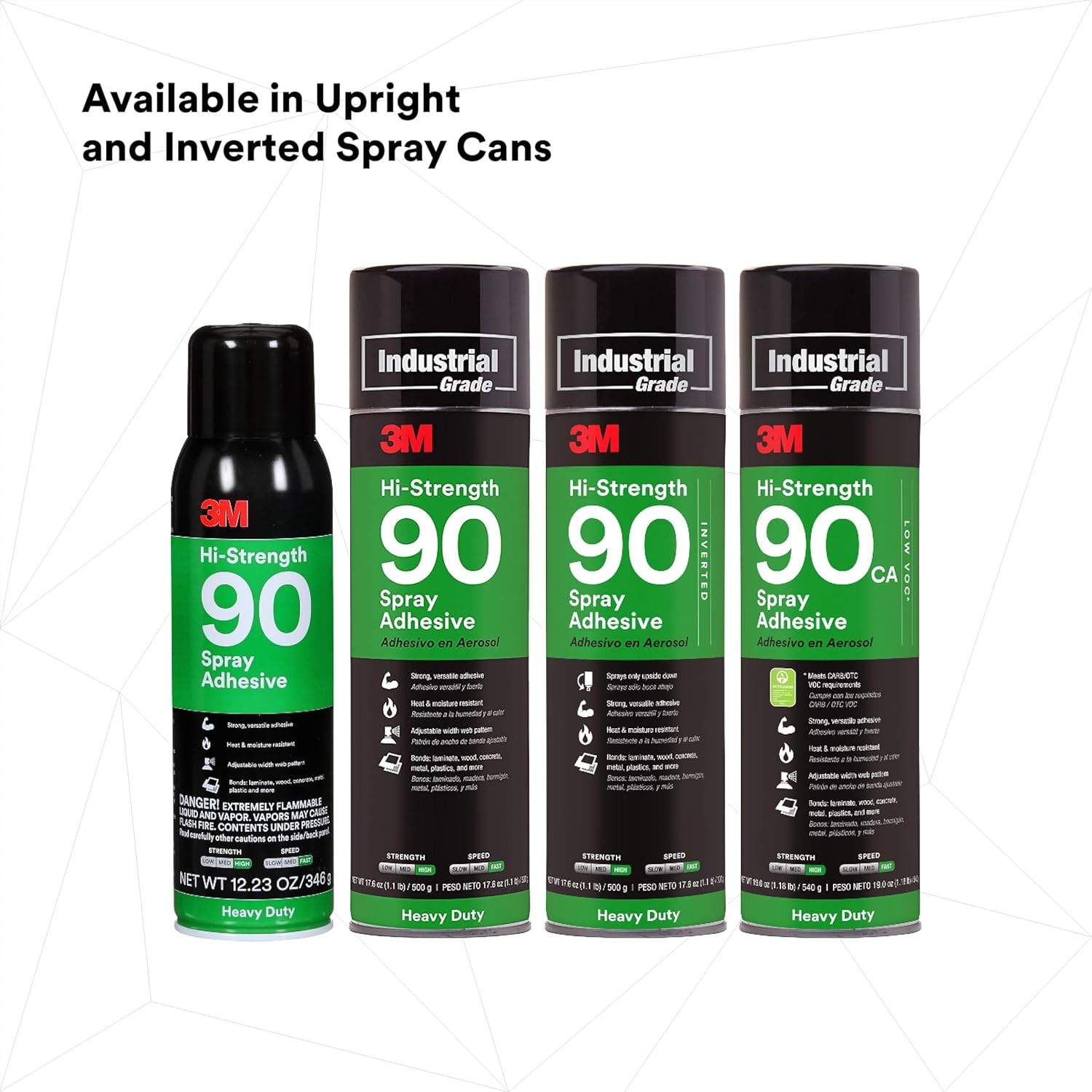 3M Hi-Strength 90 Spray Adhesive, Permanent, Bonds Laminate, Wood, Concrete, Metal, Plastic, Clear Glue, Net Wt 17.6 oz, Will Spray Upside Down Only - Image 3