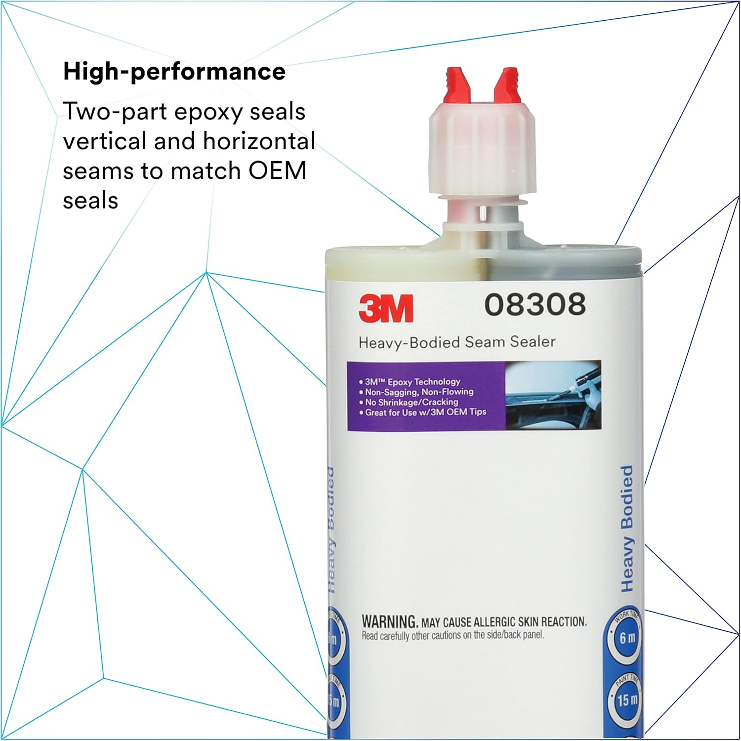 3M Heavy-Bodied Seam Sealer, 08308, Two-Part, Self-Mixing, Automotive Epoxy, 200 ml/6.75 fl oz Cartridge , Black - Image 2