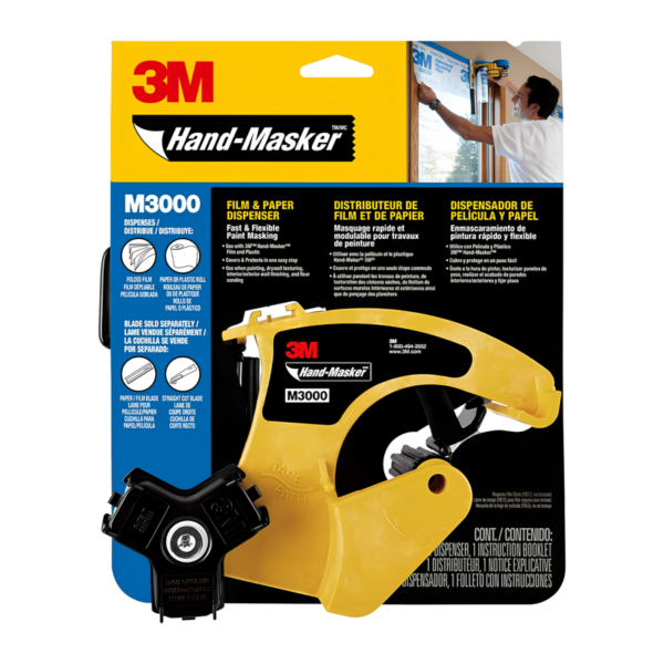 3M Hand Masker M3000 Tape Dispenser, Film & Tape, Applies Painter's Tape to Masking Film or Paper in One Continuous Application, Compact & Lightweight Design, Saves Time When Preparing For Painting