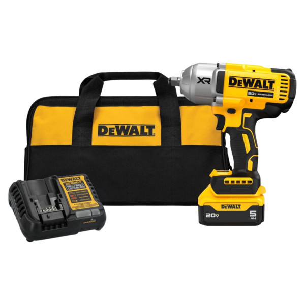DEWALT 20V MAX Cordless Impact Wrench with Hog Ring Anvil, Brushless High Torque 1/2 Impact Gun, 4-Mode Speed, Includes Battery, Charger and Kit Bag (DCF900P1)