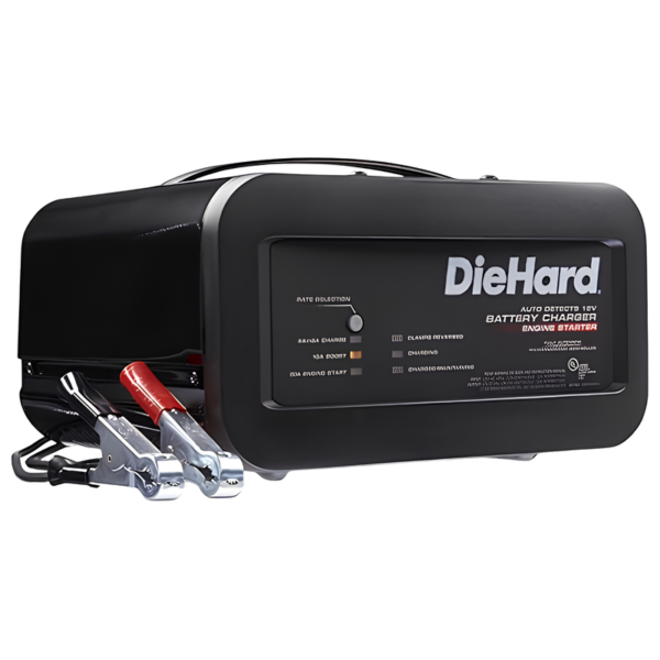 DieHard 71323 12V Shelf Smart Battery Charger and 10/50A Engine Starter, Black
