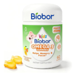 Biobor Kids DHA Algal Oil Gummies, 100mg DHA Omega-3, 60 Count | Plant-based DHA gummies with algae oil DHA. No sugar added, gluten free, non-GMO, lemon orange flavor.