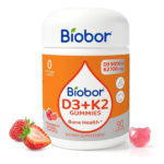 Biobor Natural Vitamin D3 K2 Gummies, 5000 IU D3 + 100 mcg MK-7, 90 Count | Strawberry Vitamin Gummies, Supports Bone & Immune Health. No Sugar Added, Non-GMO, Gluten-Free. Daily Wellness.