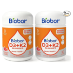 Biobor Natural Vitamin D3 K2 Gummies, 5000 IU D3 + 100 mcg MK-7, 180 Count | Strawberry Vitamin Gummies, Supports Bone & Immune Health. No Sugar Added, Non-GMO, Gluten-Free. Daily Wellness.
